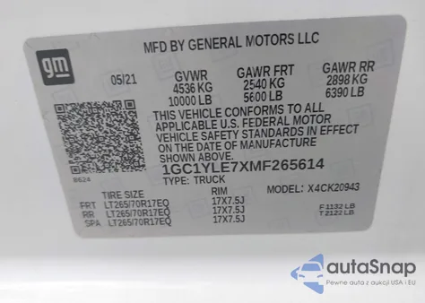 2021 Chevrolet Silverado 2500Hd 4Wd Long Bed Wt из США, поврежденный, VIN 1GC1YLE7XMF265614